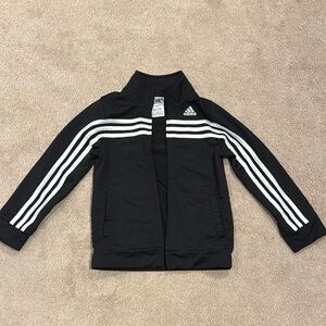 Kids Adidas Black Track Jacket with White Stripes size 7